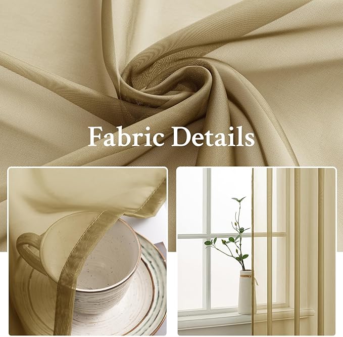 MIULEE 2 Panels Solid Color Sheer Window Curtains Elegant Window Voile Panels/Drapes/Treatment for Bedroom Living Room (54X54 Inches Dark Gold)