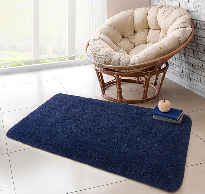 Chicrug Soft Runner Rug for Bedroom Living Room Plush Fluffy Rug 2x4 Feet, Shag Furry Runner Carpet Non Shedding for Nursery Children Kids Girls Room Home Decorative, Navy Blue