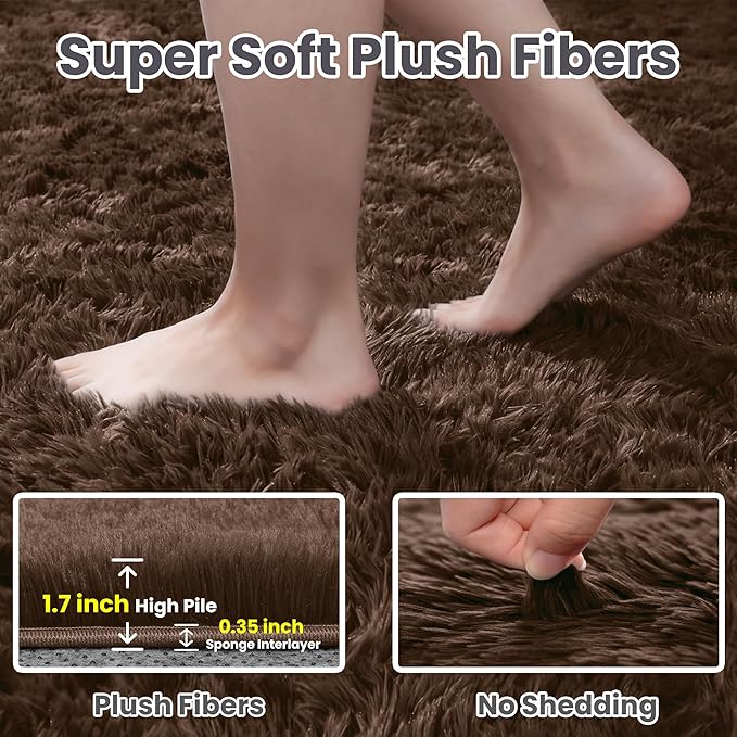 6x9 Area Rugs for Living Room Rug: Soft Fluffy Shag Brown Rugs for Bedroom, Non-Slip Large Fuzzy Plush Rug Indoor Floor Carpet for Nursery Kids Boys Girls Room, Dorms, Playroom, Modern Home Decor