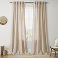 Nanspring Grey Flax Curtains 96 Inch Length 2 Panels Set for Living Room Linen Blend Light Filtering Mordern Boho Sheer Curtain Back Tab and Rod Pocket Privacy Drapes for Bedroom Office 52x96