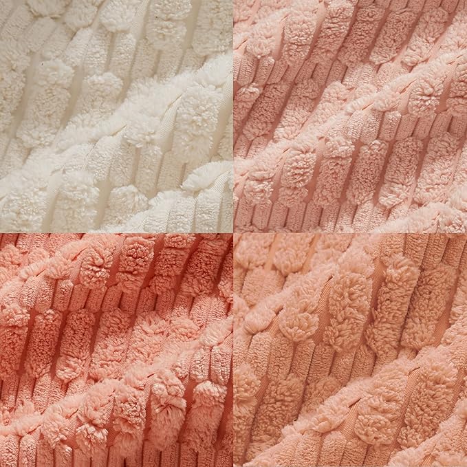 Fancy Homi 4 Packs Boho Blush Pink Euro Decorative Throw Pillow Covers 26x26 Inch for Living Room Bed, Soft Plush Striped Corduroy Square Light Pink Coral Peach Cream Colorful Cushion Case 66x66 cm