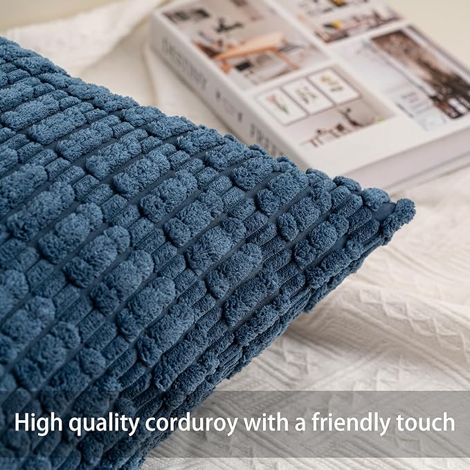 Pack of 2 Corduroy Decorative Throw Pillow Covers 12x24 Inch Soft Striped Pillow Covers Modern Farmhouse Home Decor for Sofa Living Room Couch Bed（Teal）