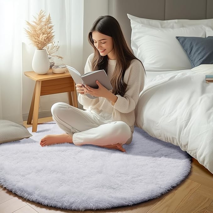 ONASAR White Round Rugs 6ft for Living Room Bedroom, Fluffy Circle Area Rug for Kids Girls Boys Teen, Soft Plush Shaggy Carpet for Nursery Dorm Classroom Playroom Home Decor Aesthetic