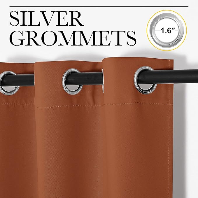 NICETOWN Blackout Curtain Panels for Girls Room, Nursery Essential Thermal Insulated Solid Grommet Top Blackout Drapes (Burnt Orange, 1 Pair, 34 x 72 inches)