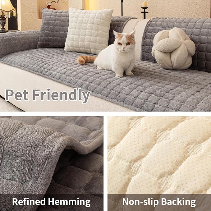 Velvet Couch Covers for Dogs, Dog Sectional Couch Covers, Pet Couchs Cover for Loveseat, Couchs Protector for Dogs, Sectional Sofa Cover for Pet Washable(1PC,Dark Grey,27.6"×59")