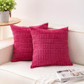 Pack of 2 Corduroy Decorative Throw Pillow Covers 22x22 Inch Soft Striped Pillow Covers Modern Farmhouse Home Decor for Sofa Living Room Couch Bed（Rose Red）