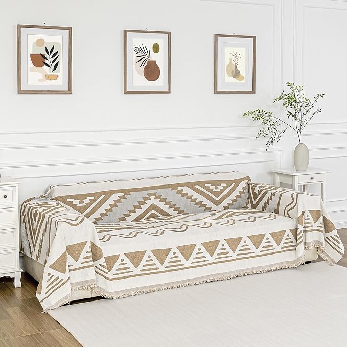 MYSKY HOME Couch Cover for Sectional Sofa Set for Dog Cat Pets Couch Cover 3 Seat Sofa Chenille Boho Geometric Furniture Sofa Cover Washable Couch Protector Multi-Use Couch Covers Blanket,71" X134"