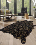 Black and Gold Cow Hide Rug: Fluffy Faux Fur Cowhide Cow Print Rug for Living Room Bedroom 5.2x7 Feet - Animal Print Skin Western