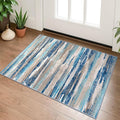 Lansny Small Abstract Area Rug, Entryway Rug Washable Door Mat Indoor Entrance, 2x3 Washable Rug Non-Slip, Soft Blue Kitchen Rugs Thin Print Faux Wool Floor Carpet Throw Rugs for Foyer Front Door Sink