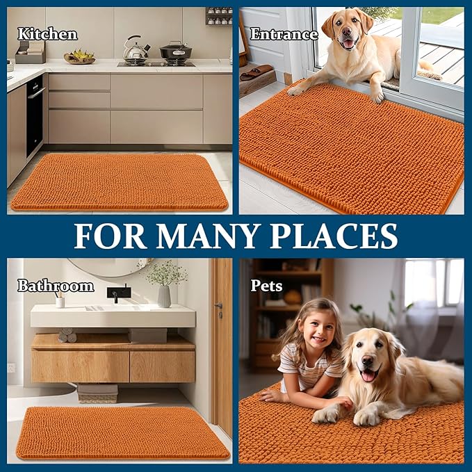 OLANLY Dog Door Mat for Muddy Paws 47x24, Absorbs Moisture and Dirt, Absorbent Non-Slip Washable Doormat, Quick Dry Chenille Mud Mat for Dogs, Entry Indoor Entryway Carpet for Inside Floor, Clay