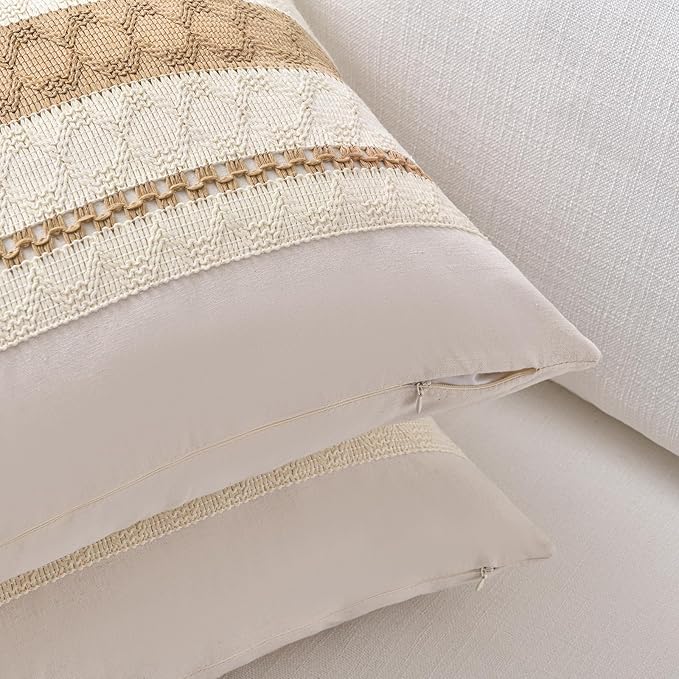 Fancy Homi Set of 1 Neutral Tan Lumbar Decorative Throw Pillow Cover 12x20 Inch for Couch Bed Sofa Chair, Modern Organic Farmhouse Boho Home Decor, Soft Cotton Cute Accent Taupe Rectangle Cushion Case