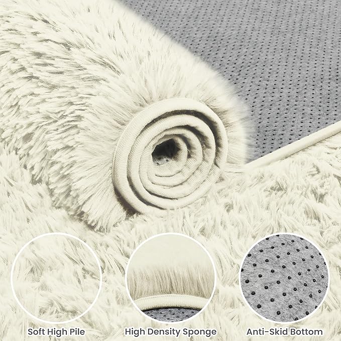 4x6 Area Rugs for Living Room Rug: Soft Fluffy Shag Cream White Rugs for Bedroom, Non-Slip Large Fuzzy Plush Rug Indoor Floor Carpet for Nursery Kids Boys Girl Room, Dorms, Playroom, Modern Home Decor