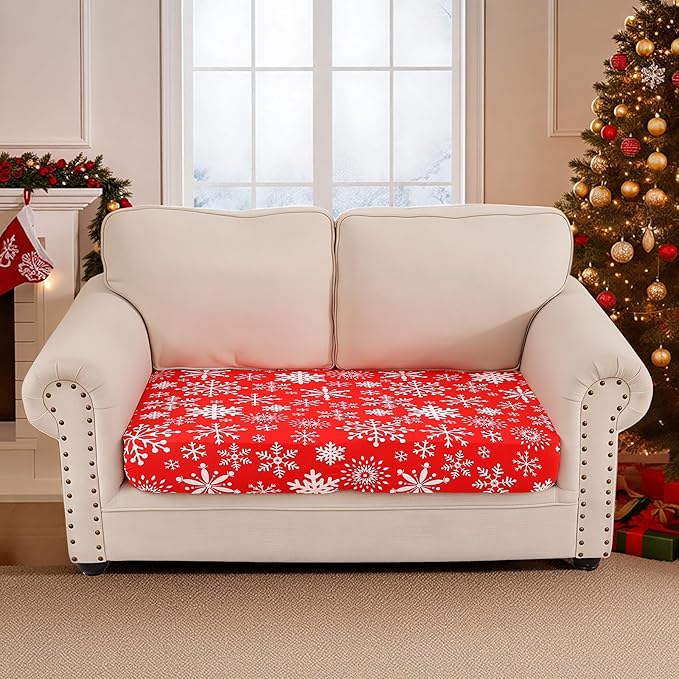 Smiry Printed Couch Cushion Covers, Stretch Soft Couch Covers for Sofa, Washable Non-Slip Sofa Slipcover Furniture Protector for Indoor and Outdoor (Medium,Red with White)