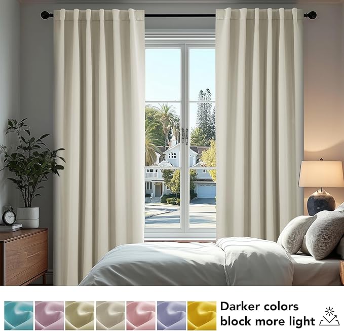 Deconovo Blackout Curtains, Thermal Insulated, W38 x L84 2 Panels, Back Tab, Machine Washable, Room-Darkening Drapes for Bedroom/Living Room Light Beige