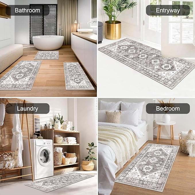 HEBE Boho Kitchen Rug Sets 3 Piece with Runner Non Slip Kitchen Rugs and Mats Washable Kitchen Mats for Floor Thick Kitchen Floor Mat Carpet Runner Rugs for Hallway Laundry Holiday Decor
