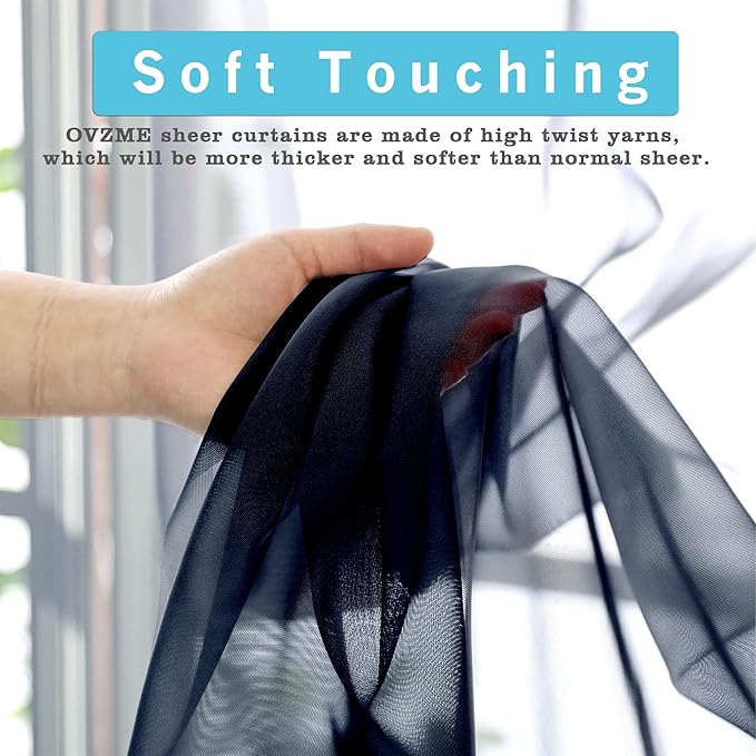 OVZME 2 Panels Sheer Navy Blue Curtains 72 Inches Length Window Treatment for Kitchen, Elegant Airy Transparent Curtain Draperies Rod Pocket for Kids Living Room, Each 42 Width 72 Length