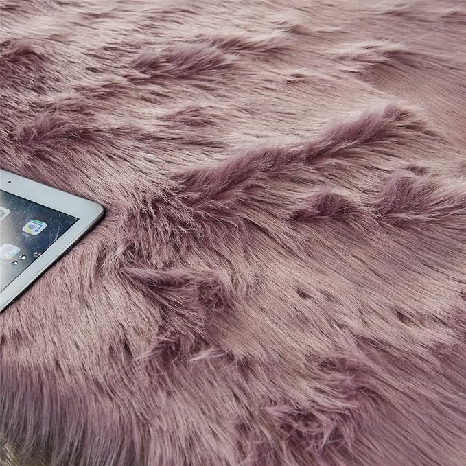 EasyJoy Ultra Soft Fluffy Shaggy Area Rug Faux Fur Rug Chair Cover Seat Pad Fuzzy Area Rug for Bedroom Floor Sofa Living Room (2 x 4 ft Sheepskin, Light Purple)