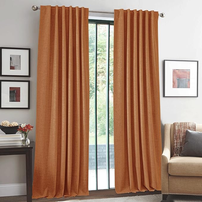 RYB HOME 100% Blackout Fall Curtains for Bedroom Linen Texture, Burnt Orange Curtains for LivingRoom/Office/Sliding Door, Thermal Insulated Farmhouse HomeDecor, Luxury Privacy Drape, W52xL84, 2 Panels