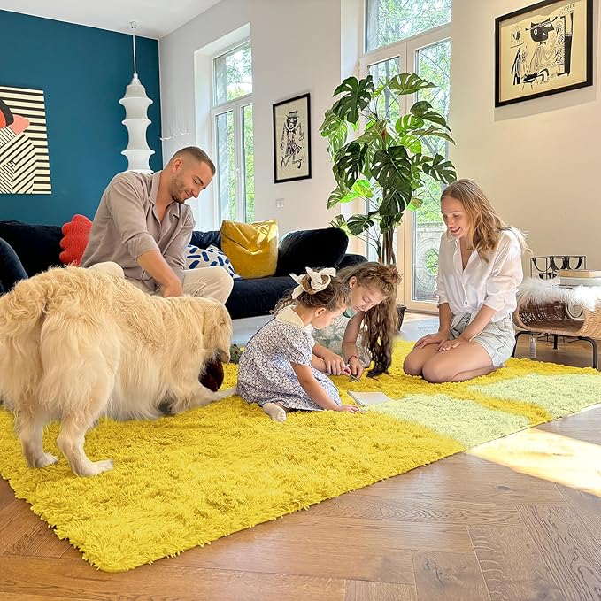 OLANLY 2x5 Machine Washable Runner Rugs for Hallway, Soft Fluffy Shaggy Bedside Rugs for Bedroom, Living Room, Indoor Floor Carpet for Kids Girls and Boys, Nursery Rooms, Home Decor Aesthetic, Yellow