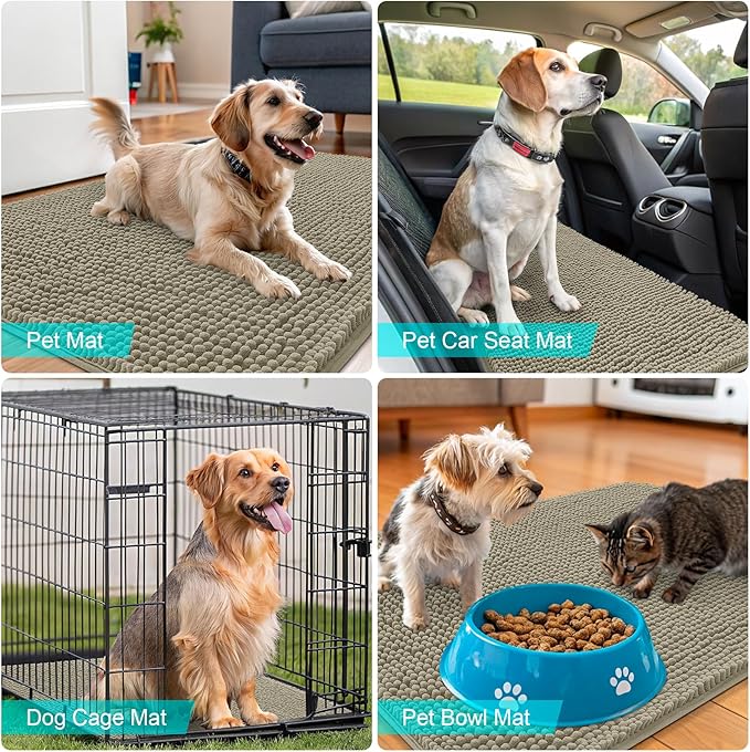 OLANLY Dog Door Mat for Muddy Paws 70x24, Absorbs Moisture and Dirt, Absorbent Non-Slip Washable Doormat, Quick Dry Chenille Mud Mat, Entry Indoor Entryway Carpet for Inside Floor, Warm Taupe