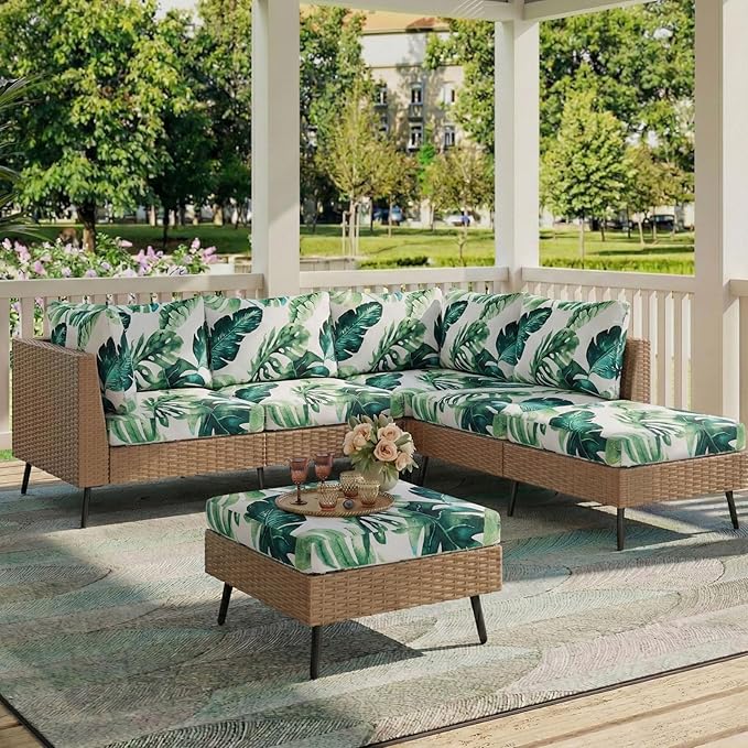 hyha Printed Couch Cushion Covers, Floral Sofa Covers Washable for 3 Cushion Couch, Stretch Pattern Outdoor Cushion Covers for Patio Furniture with Elastic Bottom(3 Packs, Monstera Deliciosa)
