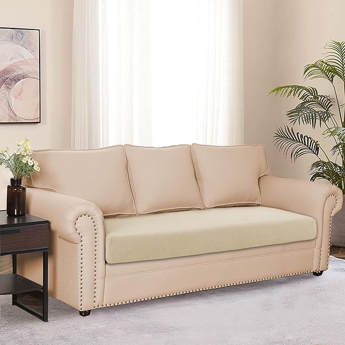 Water Repellent Sofa Cushion Slipcovers, Stretch Spandex 3 Seats Sette Cushion Protector Slipcovers Couch Covers for Loveseat Cushion Couch (Large, Ivory)