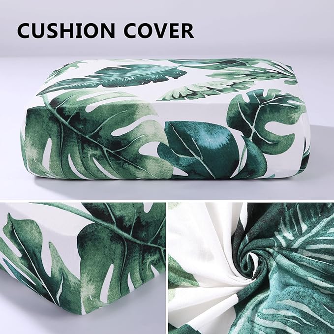 hyha Printed Couch Cushion Covers, Floral Sofa Covers Washable for Cushion Couch, Stretch Pattern Outdoor Cushion Covers for Patio Furniture with Elastic Bottom(Small, Monstera Deliciosa)