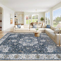 Area Rug 8x10 Washable Rug, Vintage Boho Medallion Rugs Non-Slip Soft Low Pile Large Distressed Rug Indoor Retro Carpet for Living Room Bedroom Dining Room Home Office (Vintage Blue, 8'x10')