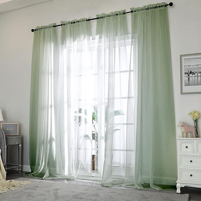 Chyhomenyc Extra Long Sage Green Voile Sheer Curtains 120 Inches Long 2 Pack, Window Drapes for Wedding Arch/Birthday Party/Hallway Window Guest Room Country House, 42Wx120L inch, 10FT L