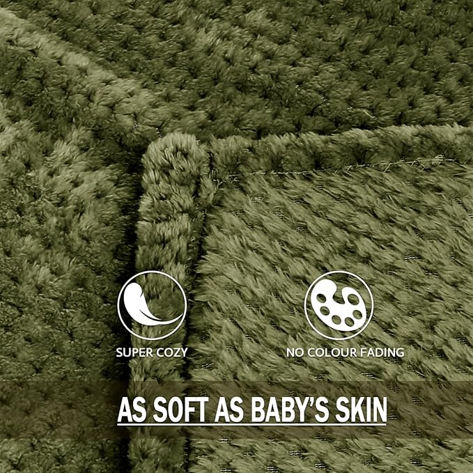 Exclusivo Mezcla Fleece Bed Blanket King Size, Super Soft and Warm Blankets for Couch, Sofa and Bed Waffle Textured, Cozy, Fuzzy and Lightweight (Olive Green, 90x104 Inches)
