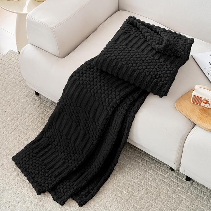 50x70 Inch Black Throw Blanket - Soft & Fluffy Fleece, Cute & Aesthetic, Perfect for Sofa, Couch, Chair, Bed, Living Room & Bedroom, All-Season Use, Plush & Cozy Decorative Blanket