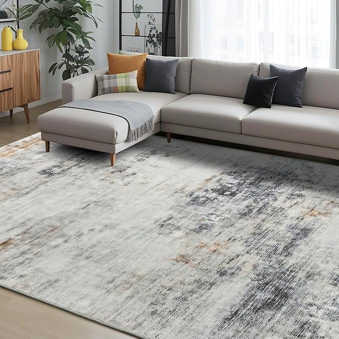 Toneed Abstract Area Rug Modern Washable Rug Soft Non Slip Rug Low Pile for Bedroom Living Room Dining Room Grey/Brown 3x5 Feet