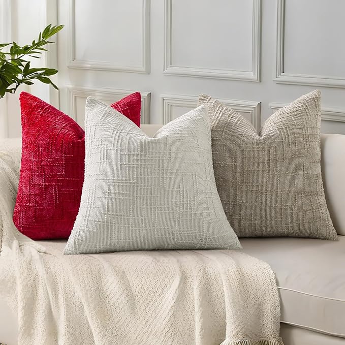 decorUhome Red Chenille Throw Pillow Covers 18x18 Set of 2 Textured Soft Cozy Slubby Couch Pillow Covers Modern Farmhouse Boho Decorative Pillow Cases for Bed Sofa Living Room
