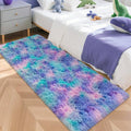 Super Soft Fluffy Living Room Area Rug 2x5 ft Purple Rainbow Tie-Dyed Shaggy Furry Carpet Washable Non-Slip Carpets Bedroom Bedside Nursery Rug Cute Colorful Room Decor for Girls