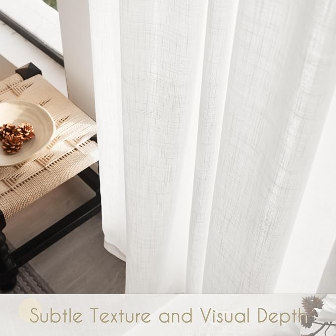 White Curtains 98 inches Long 2 Panels Back Tab Light Filtering Cotton Textured Curtain Modern Farmhouse Coastal Decor Off White Linen Drapes 98 inch Length for Patio Sliding Door Office Bedroom