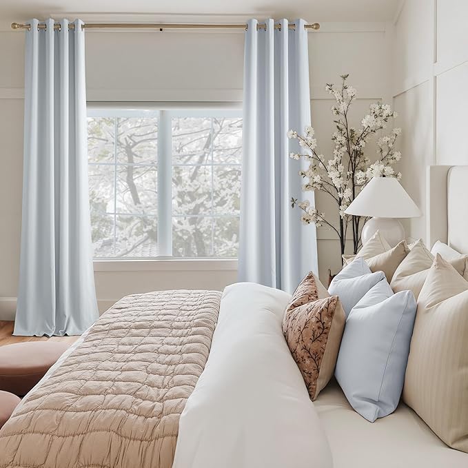 NICETOWN Room Darkening Draperies Curtains Panels, 2 Panels Greyish White W52 x L108