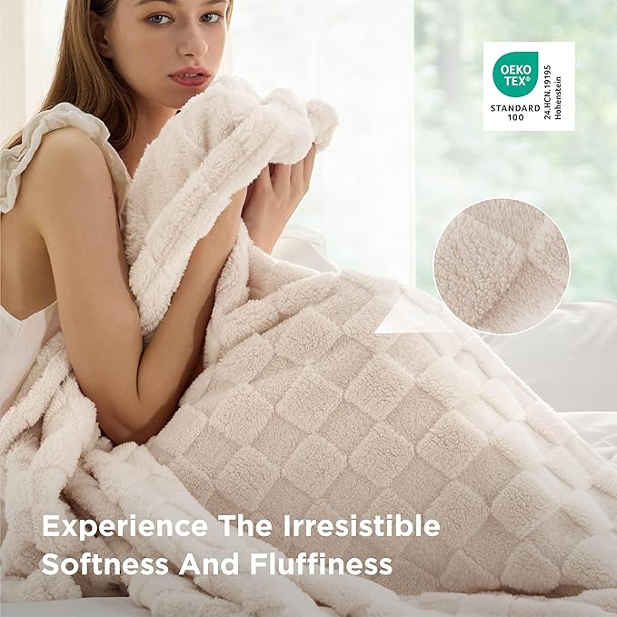 Bedsure GentleSoft Twin Blanket for Bed Cream - Super Soft Cozy Blankets for Kids Girls, Cute Fuzzy Fleece Throws for Bedroom Couch, 60x80 Inches