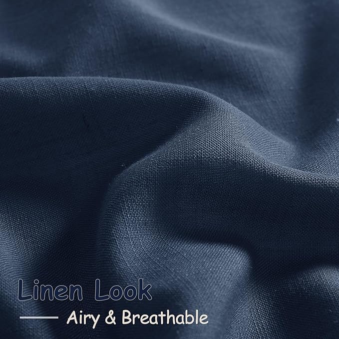 Denim Blue Linen Curtains 108 Inches Long for Living Room 2 Panels Set Extra Long Back Tab Curtain Semi Sheer Light Filtering Denim Blue Drapes Floor to Ceiling Curtains for Large Windows 52x108