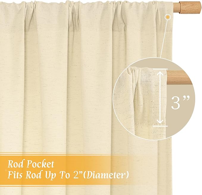 LAMIT Beige Linen Curtains for Windows 2 Panels Set, 48 Inch Linen Textured Light Filtering Bedroom Drapes Rod Pocket Boho Window Treatment Panels for Farmhouse/RV Camper/Loft, 42 x 48 Inch