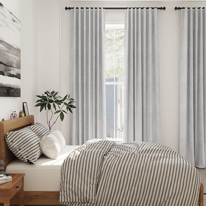 Grey Linen Curtains 108 Inches Long 2 Panels Set for Living Room Extra Long Back Tab Curtains Neutral Farmhouse Light Filtering Semi Sheer Linen Drapes Ceiling to Floor for Large Window 9 FT