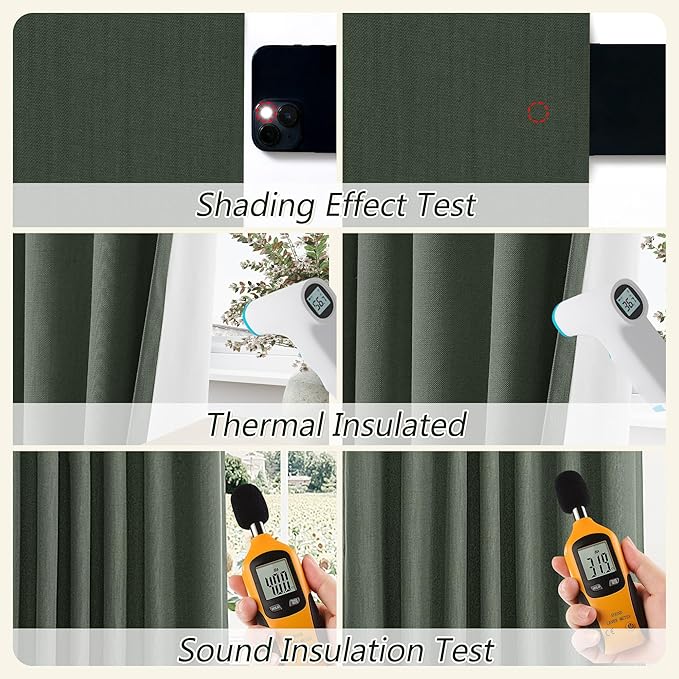 Guken Olive Green 100% Blackout Curtains 96 Inch Length 2 Panels Set for Living Room Bedroom Back Tab Thermal Insulated Black Out Linen Drapes Room Darkening Window Curtains 96 Inches Long