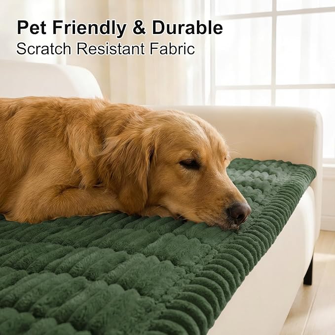 Smiry Couch Cover for Dogs Washable, Non Slip Fuzzy Pet Couch Covers for 3 Cushion Sofa Pet Friendly, Thick Soft Sofa Slipcovers Cushion Protector (Dark Green, 27.6" x 70.9")