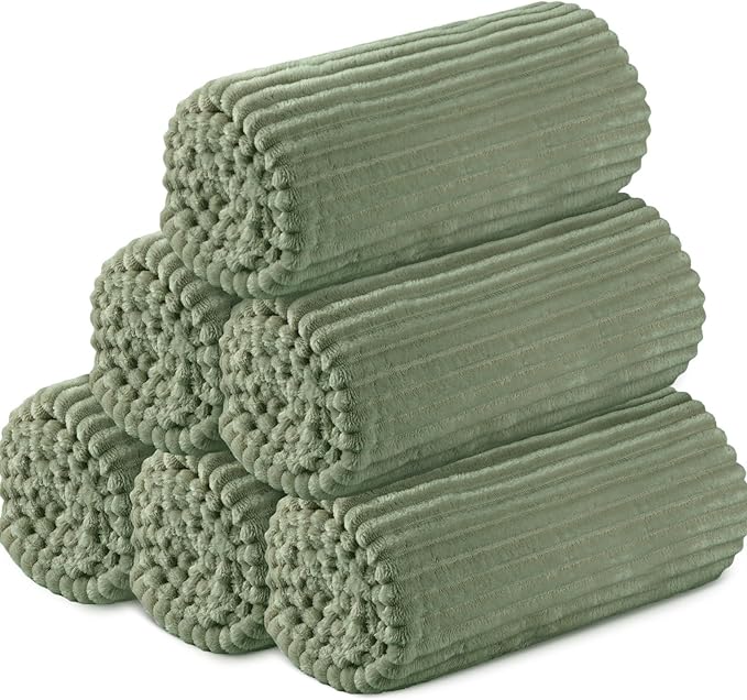 Buryeah 6 Pcs Flannel Throw Blanket Bulk 50 x 60 in Sleepover Blanket Outdoor Wedding Throw Lightweight, Oeko-tex Standard 100 Certified for Sofa Homeless Gifts (Sage Green)