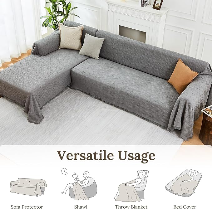 HOMERILLA Sectional Couch Covers for Sectional Sofa L Shaped Sofa Cover Blanket 2 Pieces L Shape Furniture Protector for Pets Dogs (Light Grey, Large)
