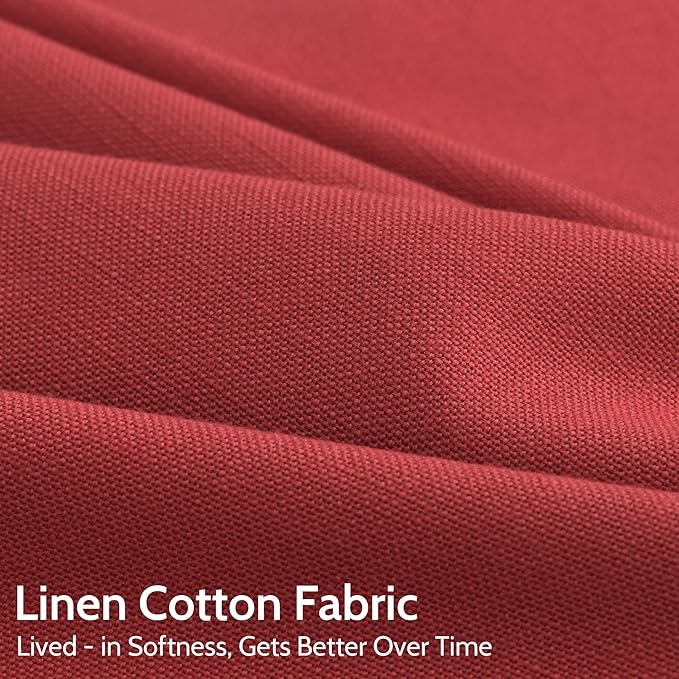 Nanspring Christmas Red Linen Curtains 84 Inch Length 2 Panels Set for Living Room Light Filtering Semi Sheer Curtain Back Tab Vintage Rustic Luxury Home Decor Neutral Drapes for Bedroom Office 52x84