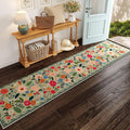 Rugcomf Long Hallway Runner Rug 2'7"x14' - Floral Washable Non Slip Boho Carpet for Kitchen, Entryway, Hall, Bathroom - Green