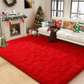 Amearea Shag Fluffy Area Rug for Bedroom Girls Living Room, Extra Soft and Fuzzy Shaggy Rugs, Non Slip, Solid Color Carpet Mat for Boys Nursery Home, Red 5x8 Feet