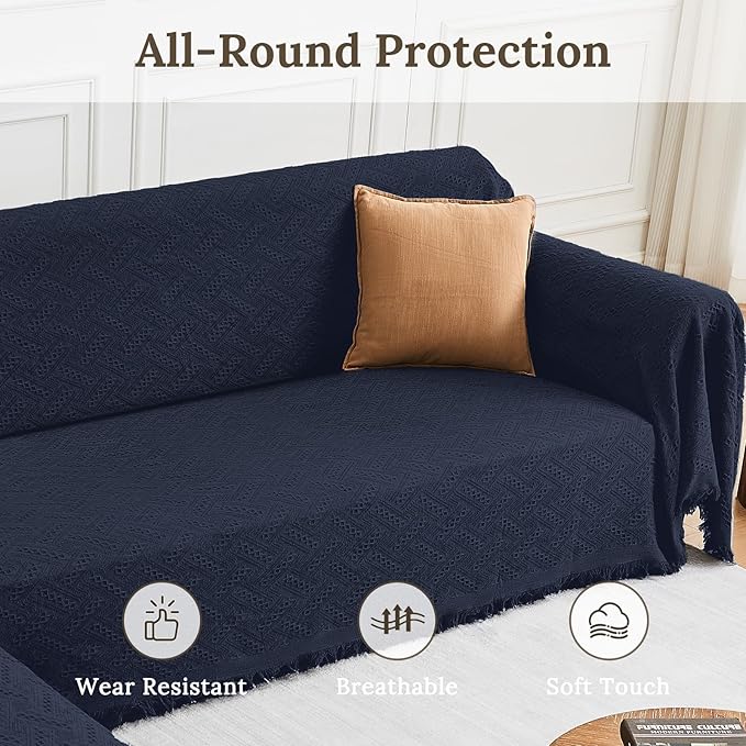 HOMERILLA Sectional Couch Covers for Sectional Sofa L Shaped Sofa Cover Blanket 2 Pieces L Shape Furniture Protector for Pets Dogs(Midnight Blue, XX-Large)