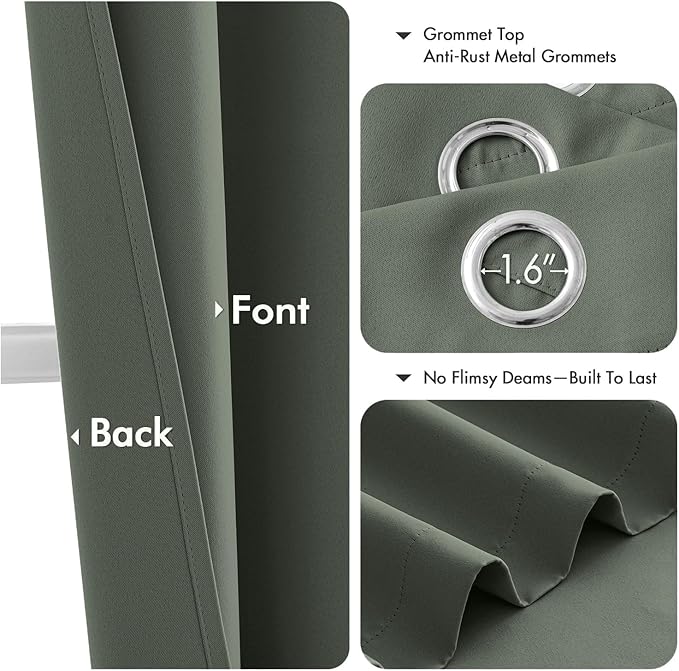 MIULEE Dark Mallard Blackout Curtains for Bedroom Living Room 45 Inches Long 2 Panels, Thermal Insulated Room Darkening Drapes Solid Grommet Noise Reduction Light Blocking Window Treatments 40x45 Inch