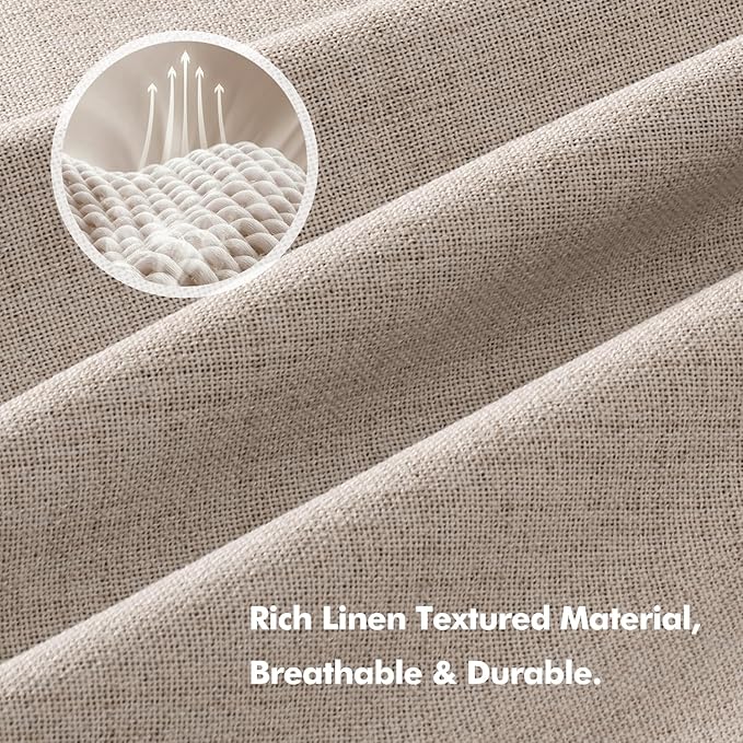 MIULEE 100% Blackout Linen Curtains for Bedroom, Beige Solid Luxury Decor Thermal Insulation Room Darkening Drapes for Living Room Nursery Back Tab Rod Pocket 42 x 90 Inches, 2 Panels